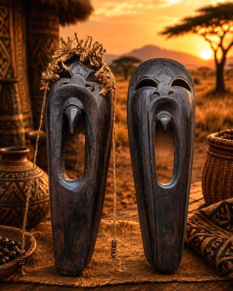 Coppia Maschere Africane in Legno