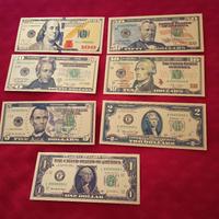 "DOLLARI" 7 BANCONOTE LAMINATI IN ORO COLORATI
