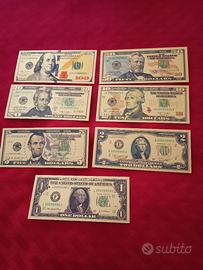 "DOLLARI" 7 BANCONOTE LAMINATI IN ORO COLORATI