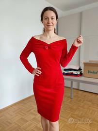 Vestito velluto rosso donna tg 44 elegante