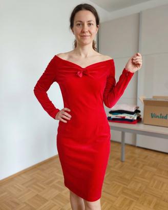 Vestito velluto rosso donna tg 44 elegante