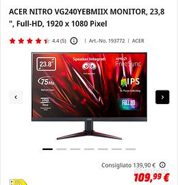 monitor Acer full HD da gaming 1 ms