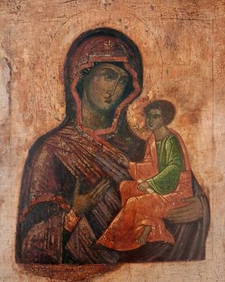 Antica icona russa "Madonna di Tikvin "