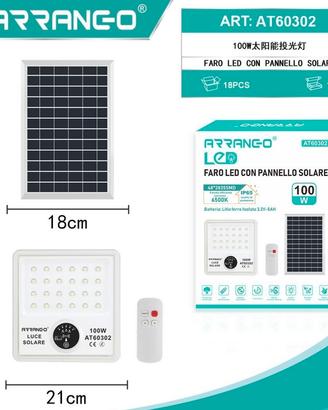 Faro LED con Pannello Solare 100W Telecomando IP67