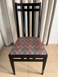 6 sedie nere di legno, con tessuto Missoni