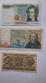 3 banconote , 2 da 5000 mila lire, una da 500 lire