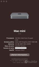 Mac Mini 2018 Intel Core i3 quad-core 3,6GHz