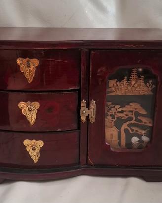 Portagioie vintage orientale in legno e sughero