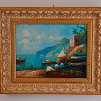 Quadro Marina con Pescatori, antico dipinto a mano
