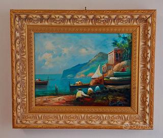 Quadro Marina con Pescatori, antico dipinto a mano