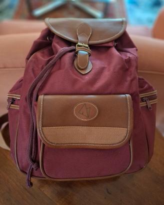 nuovo zaino bordeaux in tela con dettagli in pelle