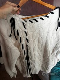 Maglione panna laccio nero Susy Mix Tg. Unica