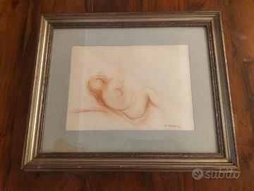 A. Masini disegno a sanguigna Nudo Femminile 