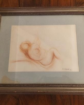 A. Masini disegno a sanguigna Nudo Femminile 