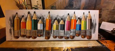 Quadro moderno con matite colorate in rilievo.