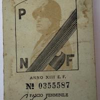 Tessera PNF anno XIII fascio femminile
