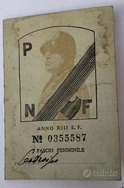 Tessera PNF anno XIII fascio femminile