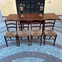 Set quattro sedie in legno impagliate