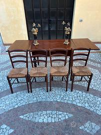 Set quattro sedie in legno impagliate