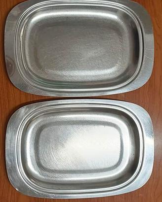 2 piatti da portata  in acciaio inox spessi