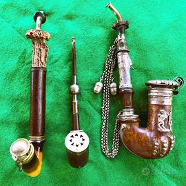 Tre Antiche Pipe con inserti in Argento