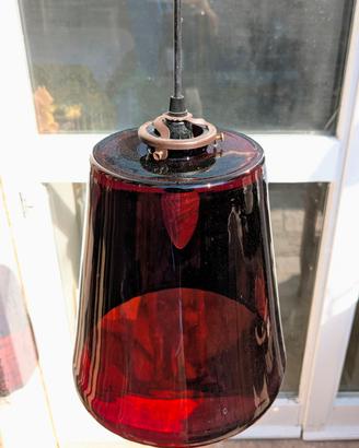 Lampada sospensione vetro rubino stile anni '70 