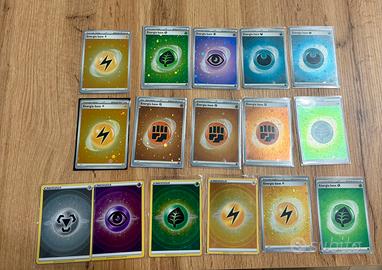 Lotto carte pokemon energie holo swirl vari set