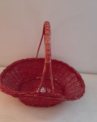 Cesta in vimini intrecciato rosso scuro - Vintage/