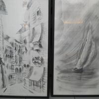 Due disegni a carboncino con cornice