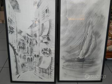 Due disegni a carboncino con cornice