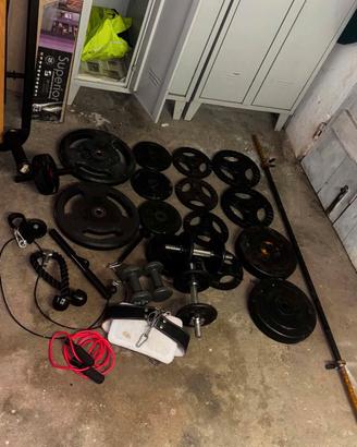 SET PESI 128 KG + BILANCIERE + MANUBRI - HOME GYM