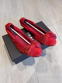 Ballerine FRAU in camoscio rosso con frange, 40