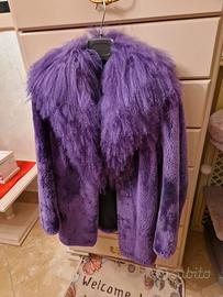pelliccia castoro con collo mongolia colore viola