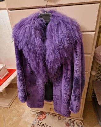 pelliccia castoro con collo mongolia colore viola