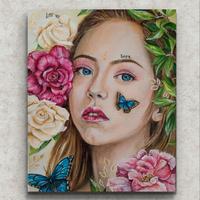 Piccolo quadro d'arredo con ritratto donna e rose