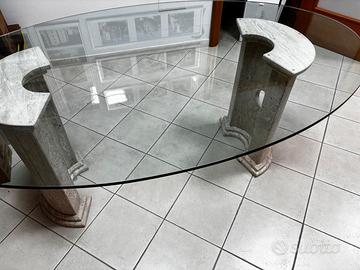 Tavolo in cristallo piedi in Biancone di Orosei