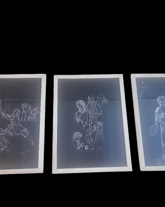 Splendido e raffinato trittico di quadri vintage,