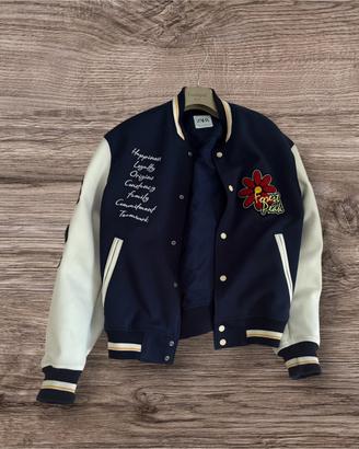 Giacca varsity unisex blue e bianco con ricami