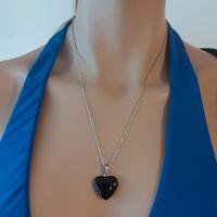 Collana acciaio nuova ciondolo cuore nero