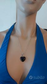 Collana acciaio nuova ciondolo cuore nero