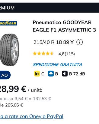 5 x Goodyear Eagle F1 Asymmetric 3 215/40 R18 89Y