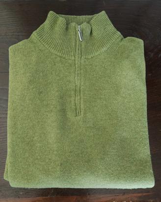 Pullover verde, di lana, collo alto Tg L