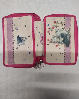 astuccio scuola gatti, 3 scomparti, vuoto