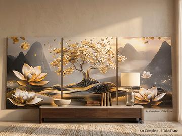 Trittico Quadri Canvas Albero - Tela Moderno Zen