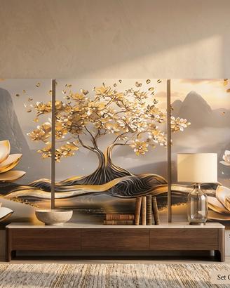 Trittico Quadri Canvas Albero - Tela Moderno Zen