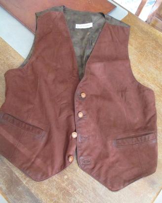 GILET UOMO POLLINI anni 90 PELLE SCAMOSCIATA TG 48