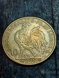Moneta Oro 10 Franchi Galletto 1905 Francia - Terz