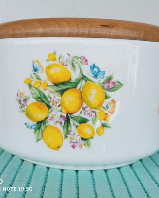 Biscottiera Nuova -Ceramica . Coperchio  Legno