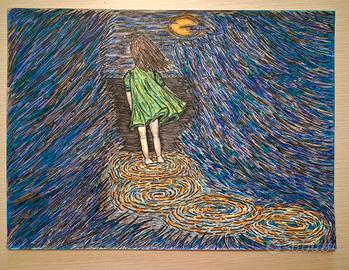 illustrazione handmade originale ragazza al mare 