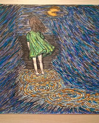 illustrazione handmade originale ragazza al mare 